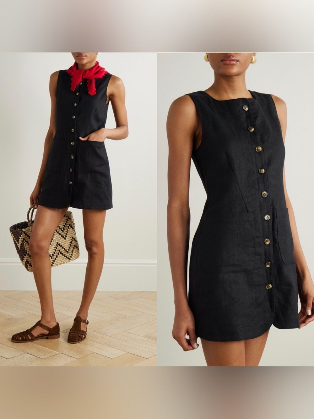 NWT POSSE EMMA Linen mini dress in black